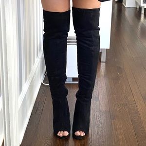Black Suede Over the Knee Heeled Boots
